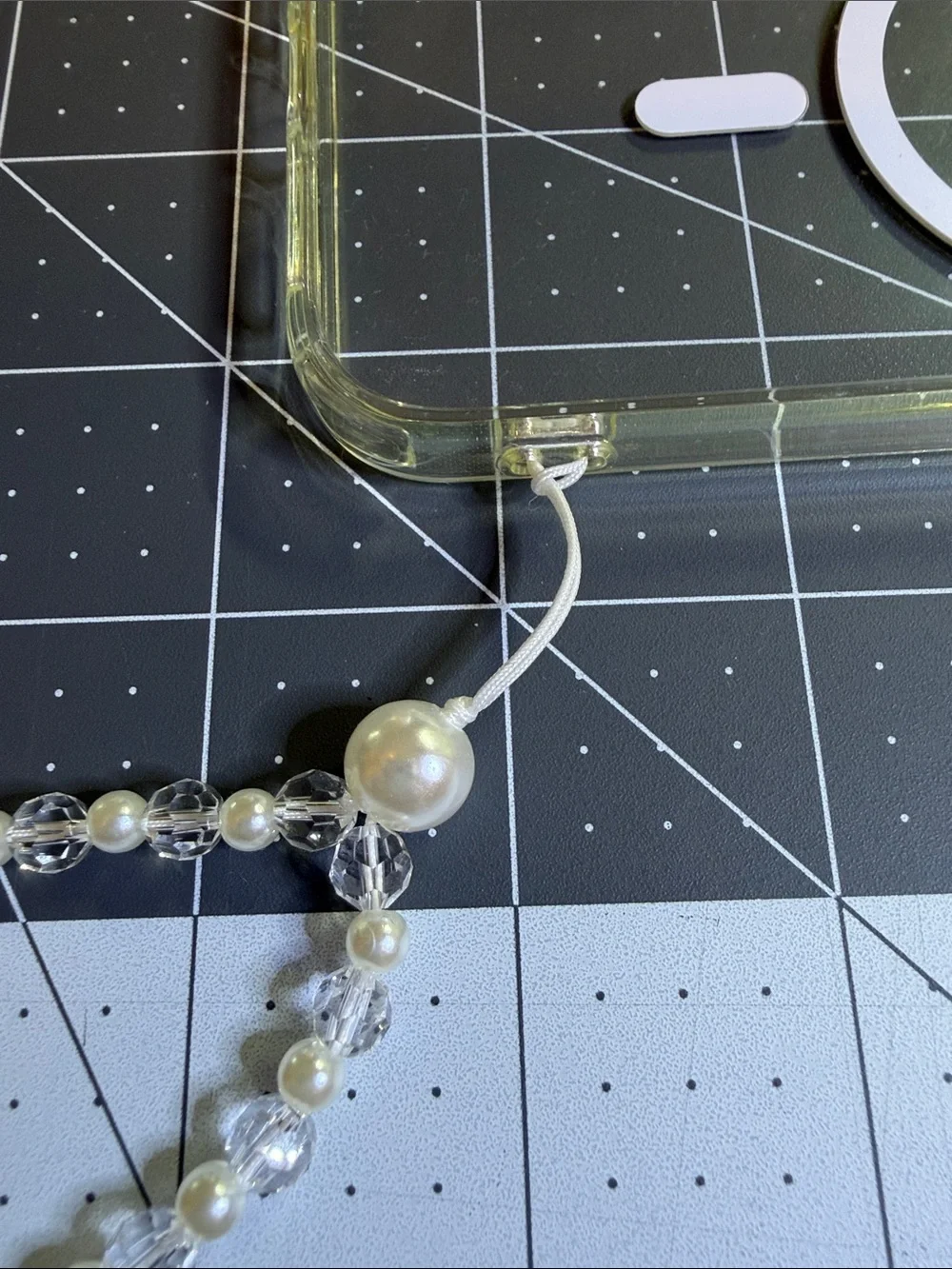 Delicate Faux Pearl and Crystal Beaded Phone Charm - Ivory/Clear